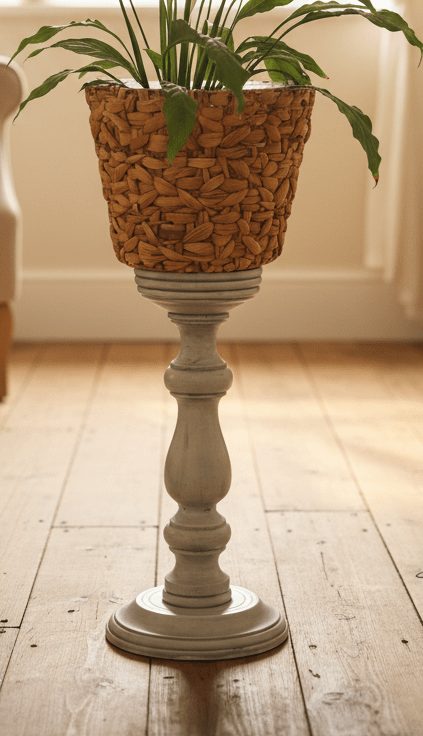 Dekoration Holzsäule Grau Vintage – Pflanzenständer & Kerzenleuchter Landhaus | Stein-Alt Shabby Chic und Landhaus Deko bei www.Stein-Alt.de