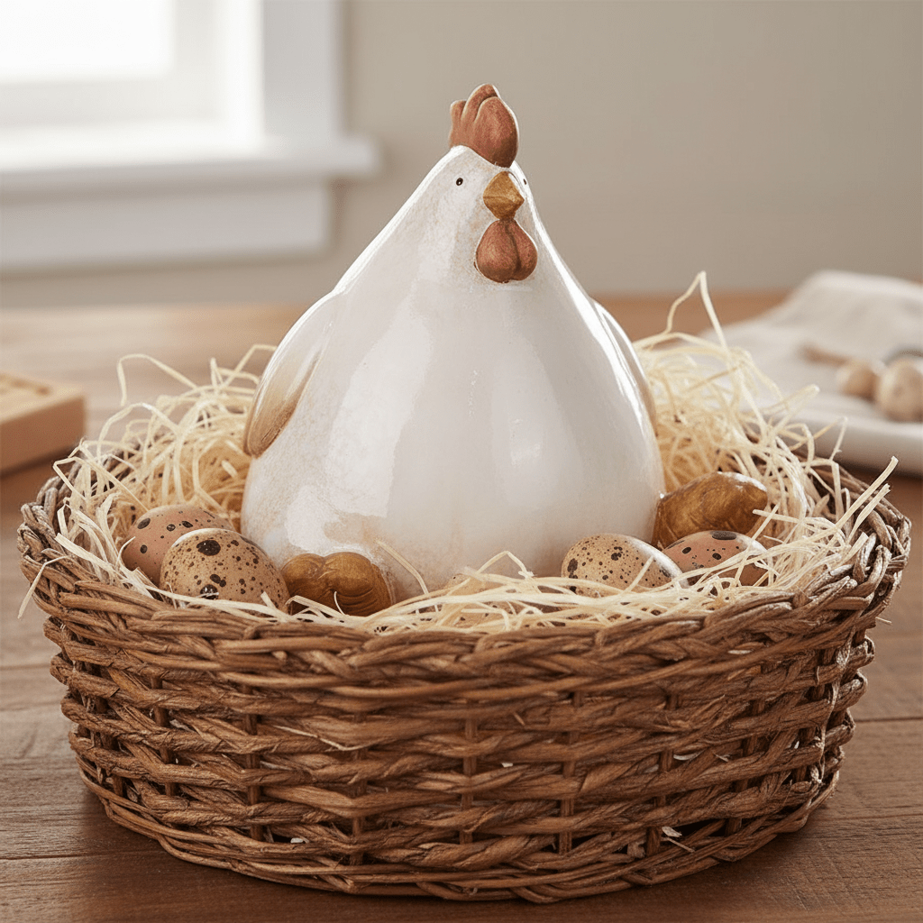 Huhn aus Keramik / Dekofigur in Beige 18 cm – Landhausstil Osterdeko {{ Shabby Chic und Landhaus Deko }} {{ www.Stein-Alt.de }}