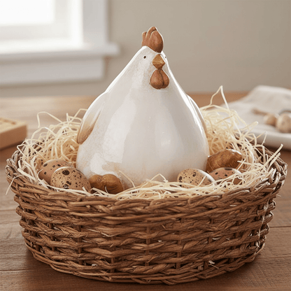 Deko Figur Huhn aus Keramik / Dekofigur in Beige 18 cm – Landhausstil Osterdeko Shabby Chic und Landhaus Deko bei www.Stein-Alt.de