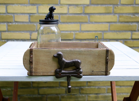 Hundegarderobe Wandhaken mit Leckerli-Glas - Vintage Ziegelform Holz {{ Shabby Chic und Landhaus Deko }} {{ www.Stein-Alt.de }}