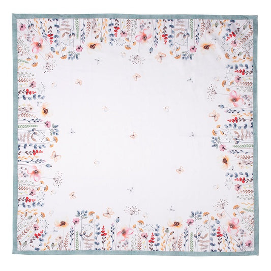 Tischdecke Baumwolle Weiß mit Blumenmotiv - Landhausstil Shabby Chic