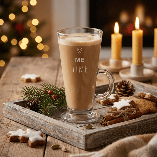 Becher, Tasse Kaffeeglas mit Henkel „Me Time“, Landhausstil, transparent, 250 ml Shabby-Chic und Landhaus-Deko bei www.Stein-Alt.de