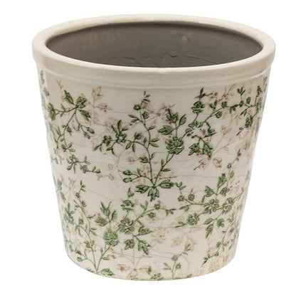 Blumentöpfe & Vasen Keramik Blumentopf Grün-Beige mit Rankenmotiv - Clayre & Eef Shabby Chic und Landhaus Deko bei www.Stein-Alt.de