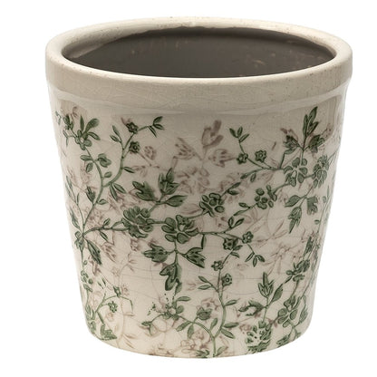 Blumentöpfe & Vasen Keramik Blumentopf Grün-Beige mit Rankenmotiv - Clayre & Eef Shabby Chic und Landhaus Deko bei www.Stein-Alt.de