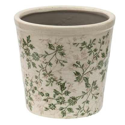 Blumentöpfe & Vasen Keramik Blumentopf Grün-Beige mit Rankenmotiv - Clayre & Eef Shabby Chic und Landhaus Deko bei www.Stein-Alt.de