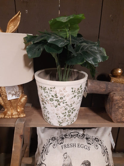 Blumentöpfe & Vasen Keramik Blumentopf Grün-Beige mit Rankenmotiv - Clayre & Eef Shabby Chic und Landhaus Deko bei www.Stein-Alt.de