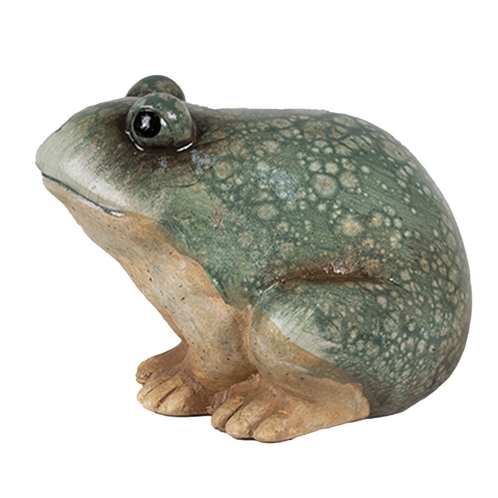 Keramik Frosch Grün-Braun - Deko Figur Landhausstil für Garten & Haus {{ Shabby Chic und Landhaus Deko }} {{ www.Stein-Alt.de }}