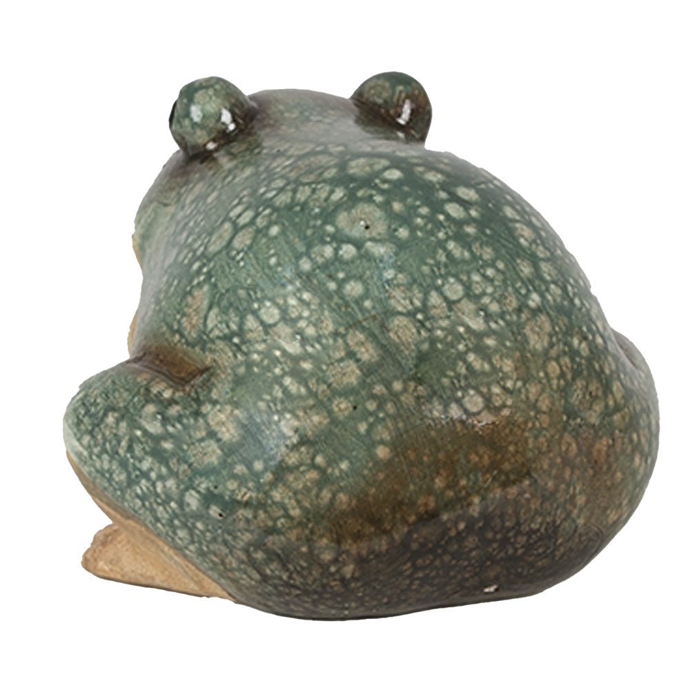 Keramik Frosch Grün-Braun - Deko Figur Landhausstil für Garten & Haus {{ Shabby Chic und Landhaus Deko }} {{ www.Stein-Alt.de }}