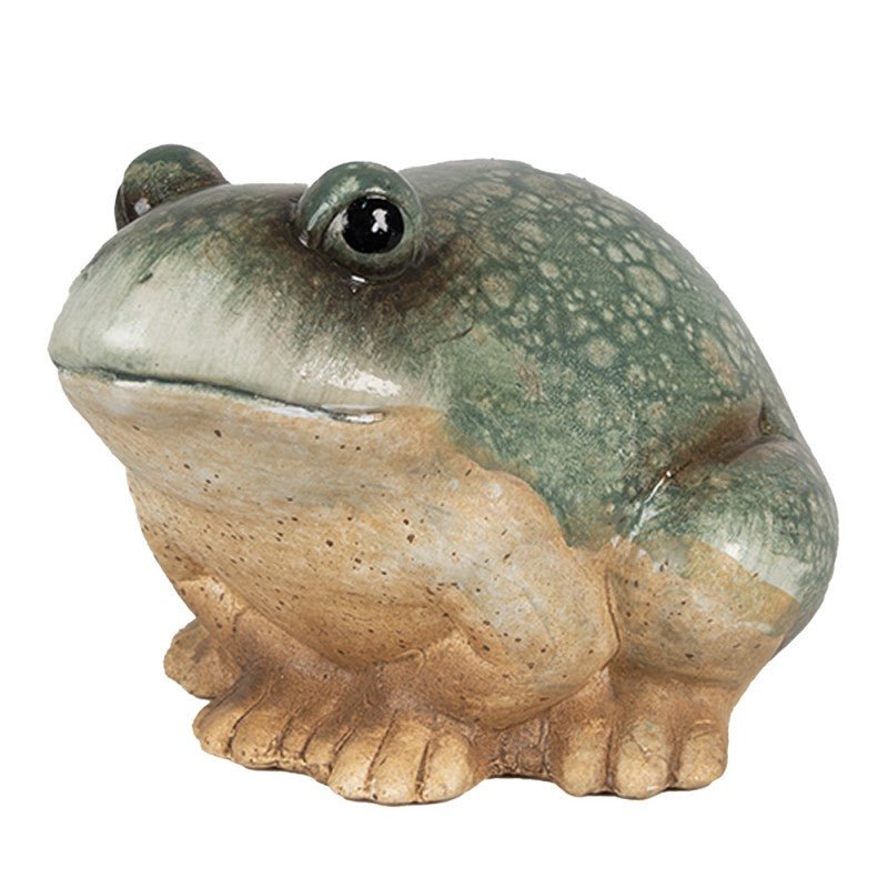 Keramik Frosch Grün-Braun - Deko Figur Landhausstil für Garten & Haus {{ Shabby Chic und Landhaus Deko }} {{ www.Stein-Alt.de }}