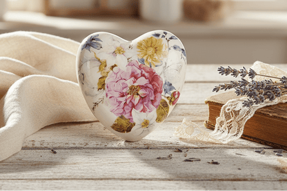 Dekoration Keramik Herz mit Pfingstrosen - Vintage Deko Rosa Shabby Chic Shabby Chic und Landhaus Deko bei www.Stein-Alt.de
