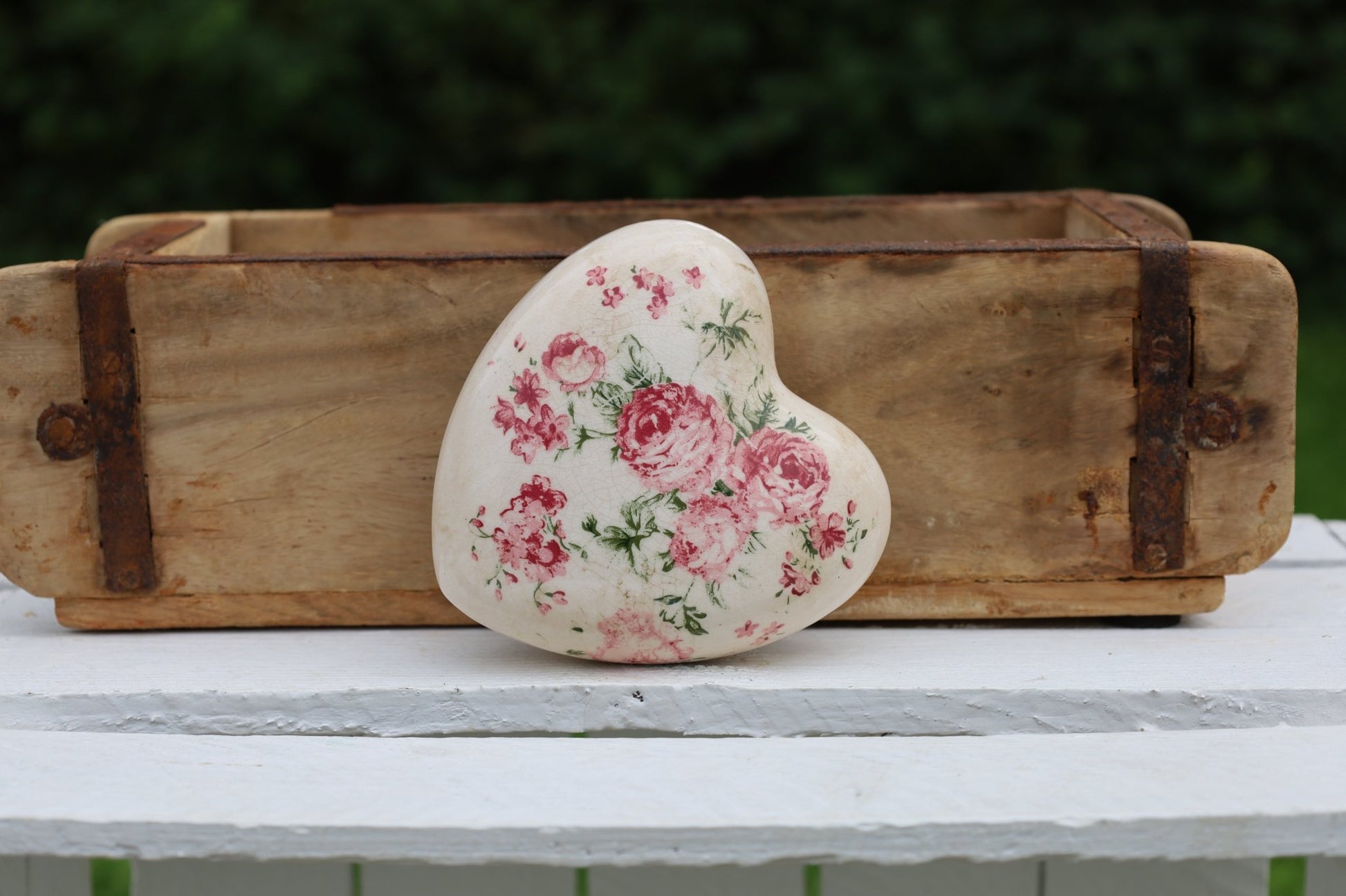 Keramik Herz Vintage Rosen Rosa - Clayre & Eef Deko Landhaus {{ Shabby Chic und Landhaus Deko }} {{ www.Stein-Alt.de }}