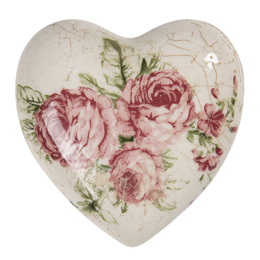 Keramik Herz Vintage Rosen Rosa - Clayre & Eef Deko Landhaus 11x11x4 cm {{ Shabby Chic und Landhaus Deko }} {{ www.Stein-Alt.de }}