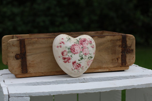 Keramik Herz Vintage Rosen Rosa - Clayre & Eef Deko Landhaus {{ Shabby Chic und Landhaus Deko }} {{ www.Stein-Alt.de }}
