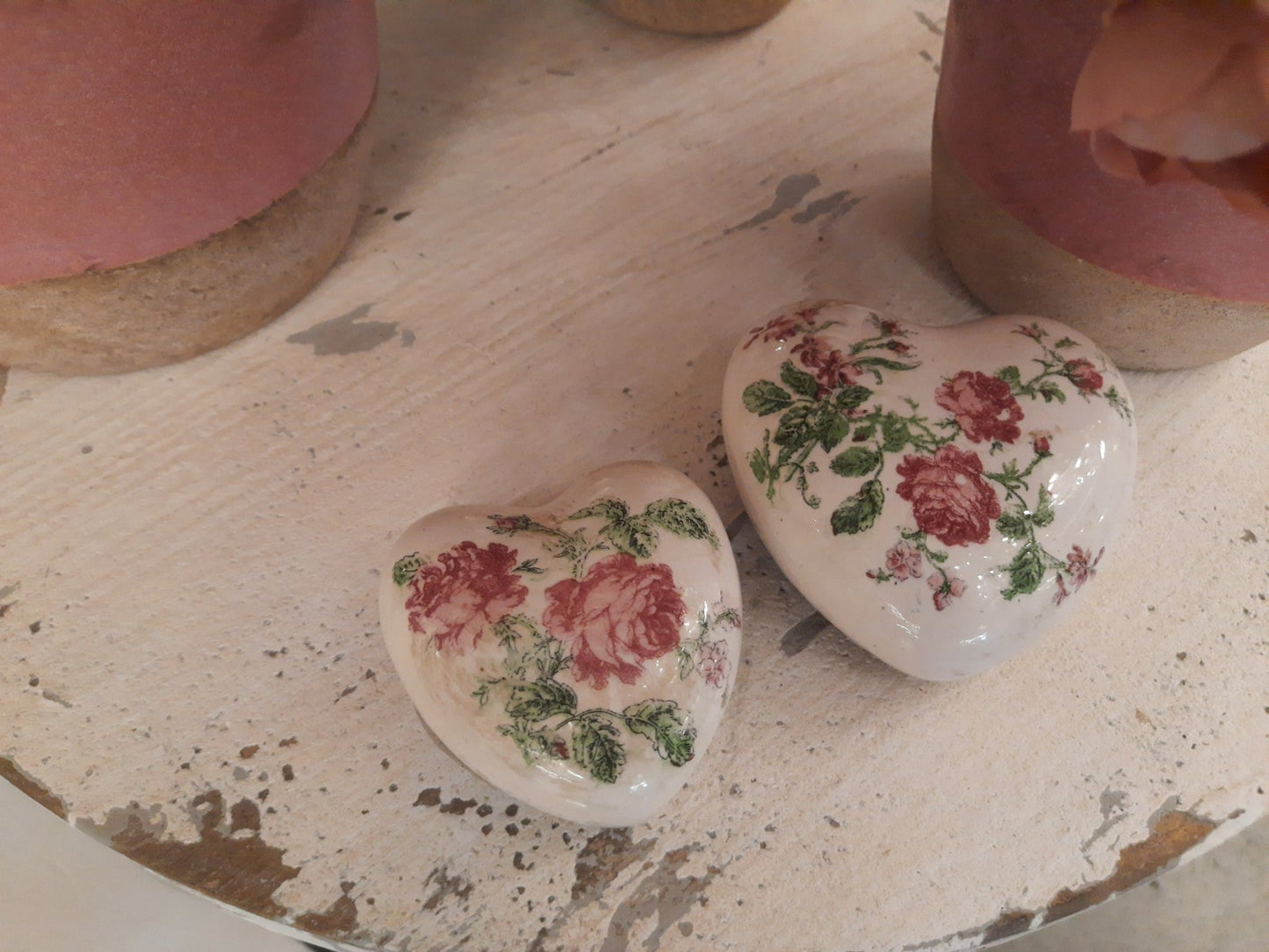 Keramik Herz Vintage Rosen Rosa - Clayre & Eef Deko Landhaus {{ Shabby Chic und Landhaus Deko }} {{ www.Stein-Alt.de }}