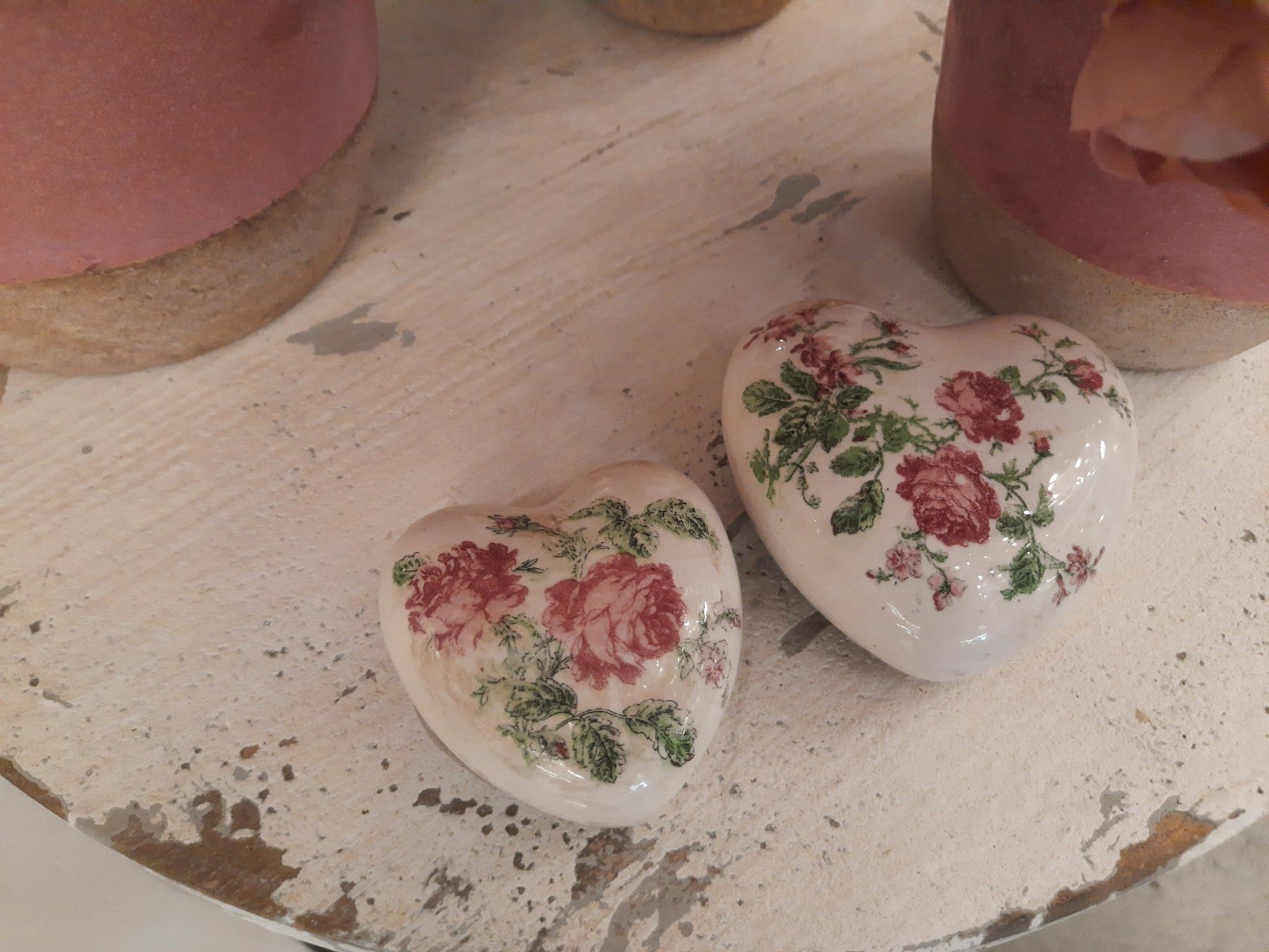 Keramik Herz Vintage Rosen Rosa - Clayre & Eef Deko Landhaus {{ Shabby Chic und Landhaus Deko }} {{ www.Stein-Alt.de }}