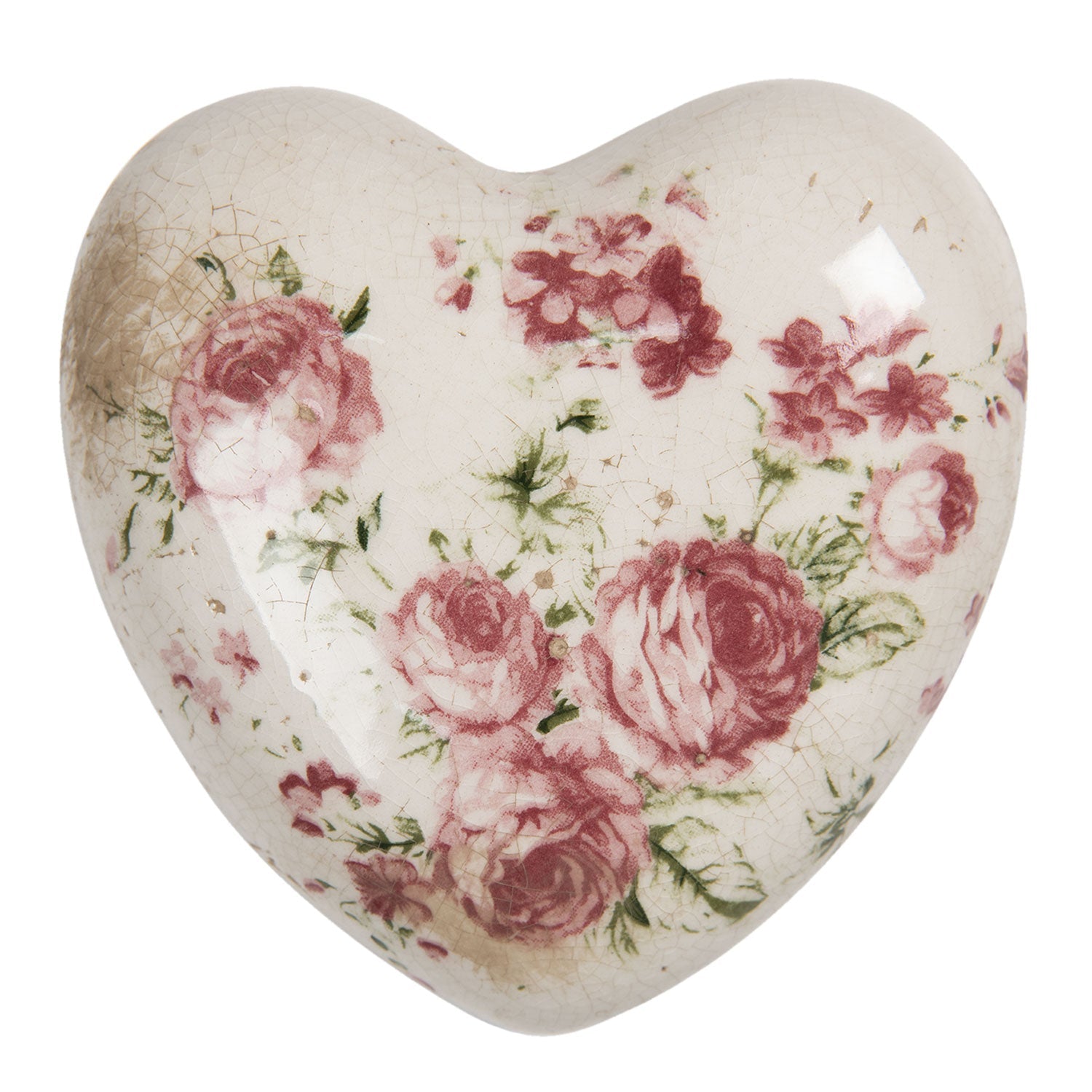 Keramik Herz Vintage Rosen Rosa - Clayre & Eef Deko Landhaus 8x8x4 cm {{ Shabby Chic und Landhaus Deko }} {{ www.Stein-Alt.de }}