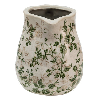 Vase Keramik Krug Beige Grün – Vase mit Blättermuster im Landhausstil Shabby Chic und Landhaus Deko bei www.Stein-Alt.de