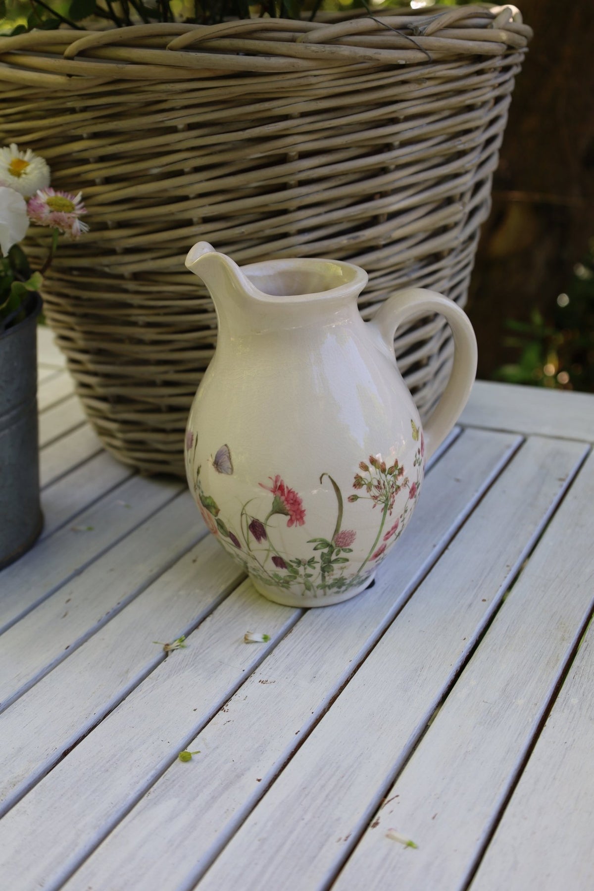 Krug / Vase Keramik-Krug mit Wiesenblumen-Motiv – Beige-Rosa | Clayre & Eef Landhausstil Shabby-Chic und Landhaus-Deko bei www.Stein-Alt.de