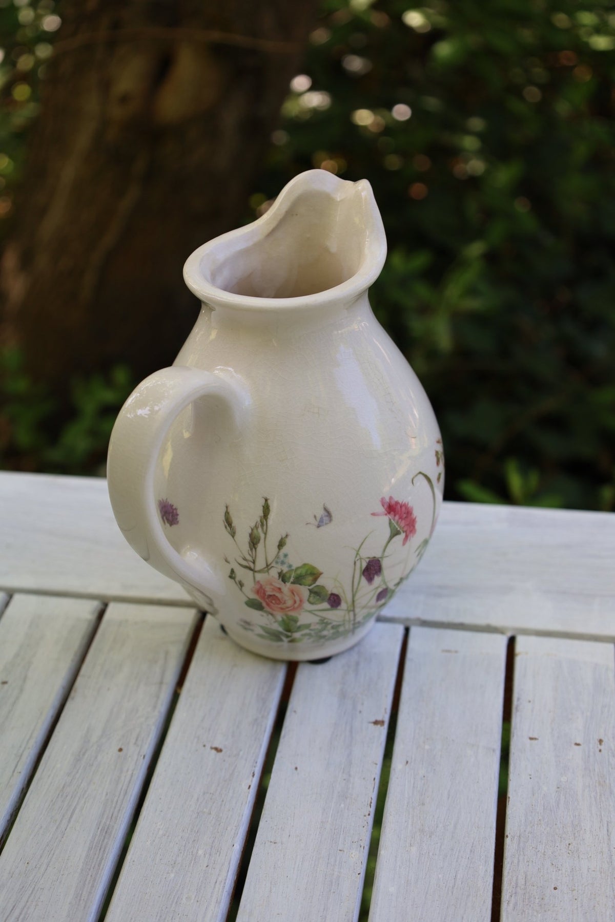 Krug / Vase Keramik-Krug mit Wiesenblumen-Motiv – Beige-Rosa | Clayre & Eef Landhausstil Shabby-Chic und Landhaus-Deko bei www.Stein-Alt.de