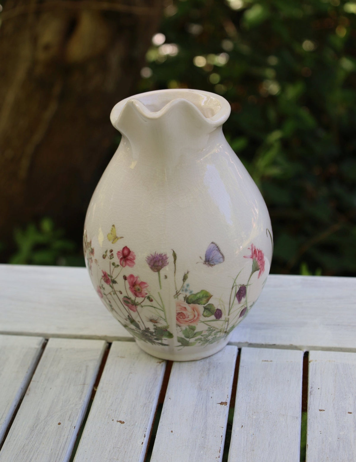 Krug / Vase Keramik-Krug mit Wiesenblumen-Motiv – Beige-Rosa | Clayre & Eef Landhausstil Shabby-Chic und Landhaus-Deko bei www.Stein-Alt.de