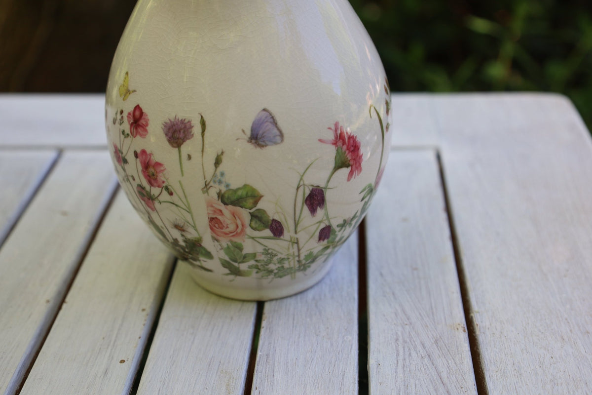 Krug / Vase Keramik-Krug mit Wiesenblumen-Motiv – Beige-Rosa | Clayre & Eef Landhausstil Shabby-Chic und Landhaus-Deko bei www.Stein-Alt.de