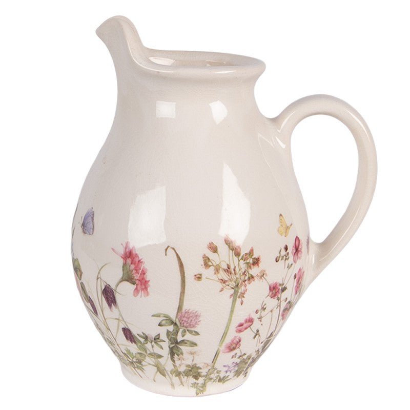 Keramik-Krug mit Wiesenblumen-Motiv – Beige-Rosa | Clayre & Eef Landhausstil Groß {{ Shabby Chic und Landhaus Deko }} {{ www.Stein-Alt.de }}