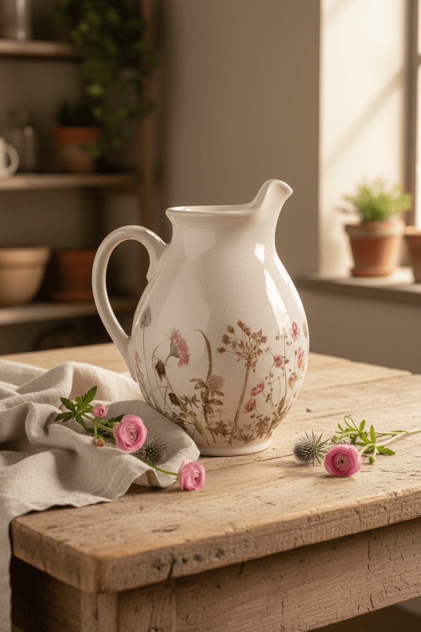 Keramik-Krug mit Wiesenblumen-Motiv – Beige-Rosa | Clayre & Eef Landhausstil {{ Shabby Chic und Landhaus Deko }} {{ www.Stein-Alt.de }}