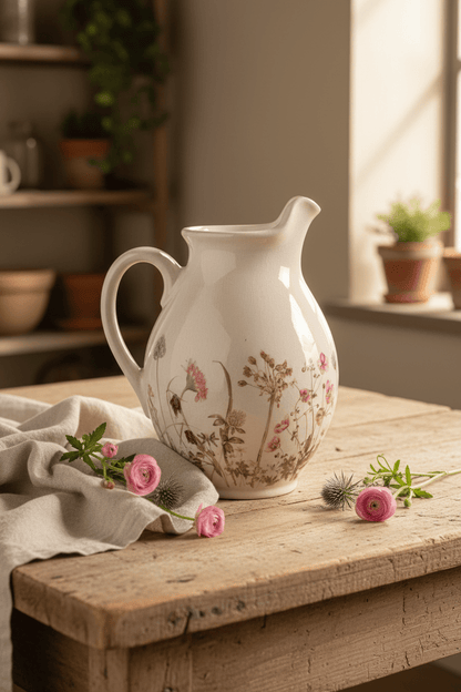 Krug / Vase Keramik-Krug mit Wiesenblumen-Motiv – Beige-Rosa | Clayre & Eef Landhausstil Shabby Chic und Landhaus Deko bei www.Stein-Alt.de
