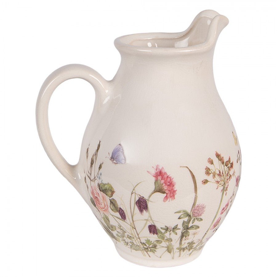 Keramik-Krug mit Wiesenblumen-Motiv – Beige-Rosa | Clayre & Eef Landhausstil Klein {{ Shabby Chic und Landhaus Deko }} {{ www.Stein-Alt.de }}