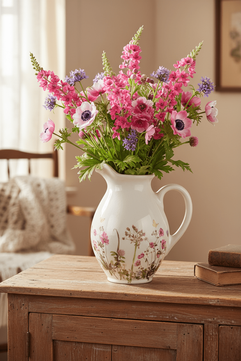 Keramik-Krug mit Wiesenblumen-Motiv – Beige-Rosa | Clayre & Eef Landhausstil {{ Shabby Chic und Landhaus Deko }} {{ www.Stein-Alt.de }}