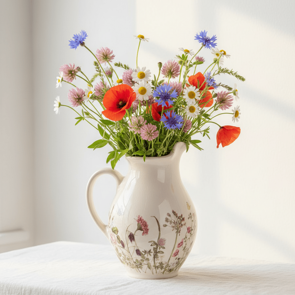 Keramik-Krug mit Wiesenblumen-Motiv – Beige-Rosa | Clayre & Eef Landhausstil {{ Shabby Chic und Landhaus Deko }} {{ www.Stein-Alt.de }}