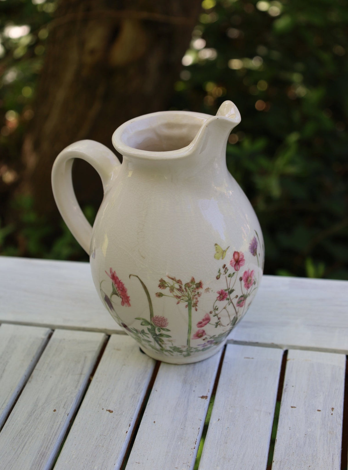 Krug / Vase Keramik-Krug mit Wiesenblumen-Motiv – Beige-Rosa | Clayre & Eef Landhausstil Shabby-Chic und Landhaus-Deko bei www.Stein-Alt.de