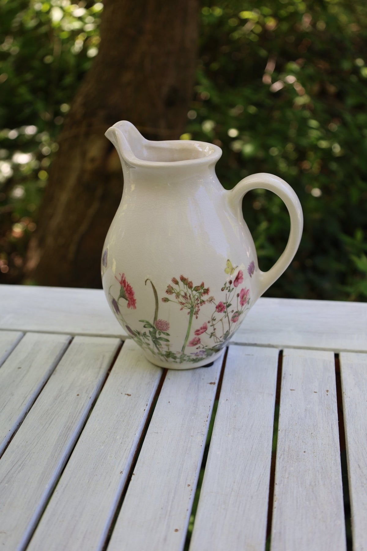 Krug / Vase Keramik-Krug mit Wiesenblumen-Motiv – Beige-Rosa | Clayre & Eef Landhausstil Shabby-Chic und Landhaus-Deko bei www.Stein-Alt.de
