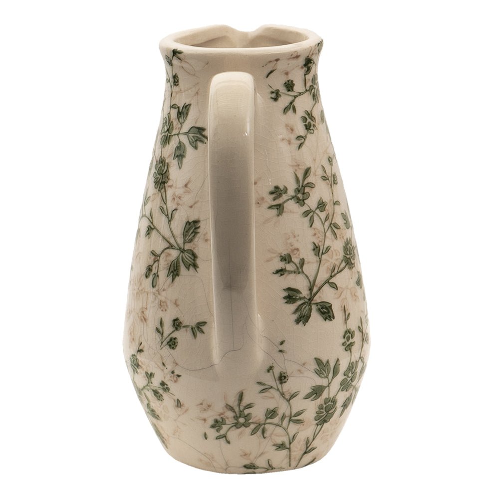 Keramik Krug Vase mit grünen Ranken - Landhaus Dekoration 15cm {{ Shabby Chic und Landhaus Deko }} {{ www.Stein-Alt.de }}