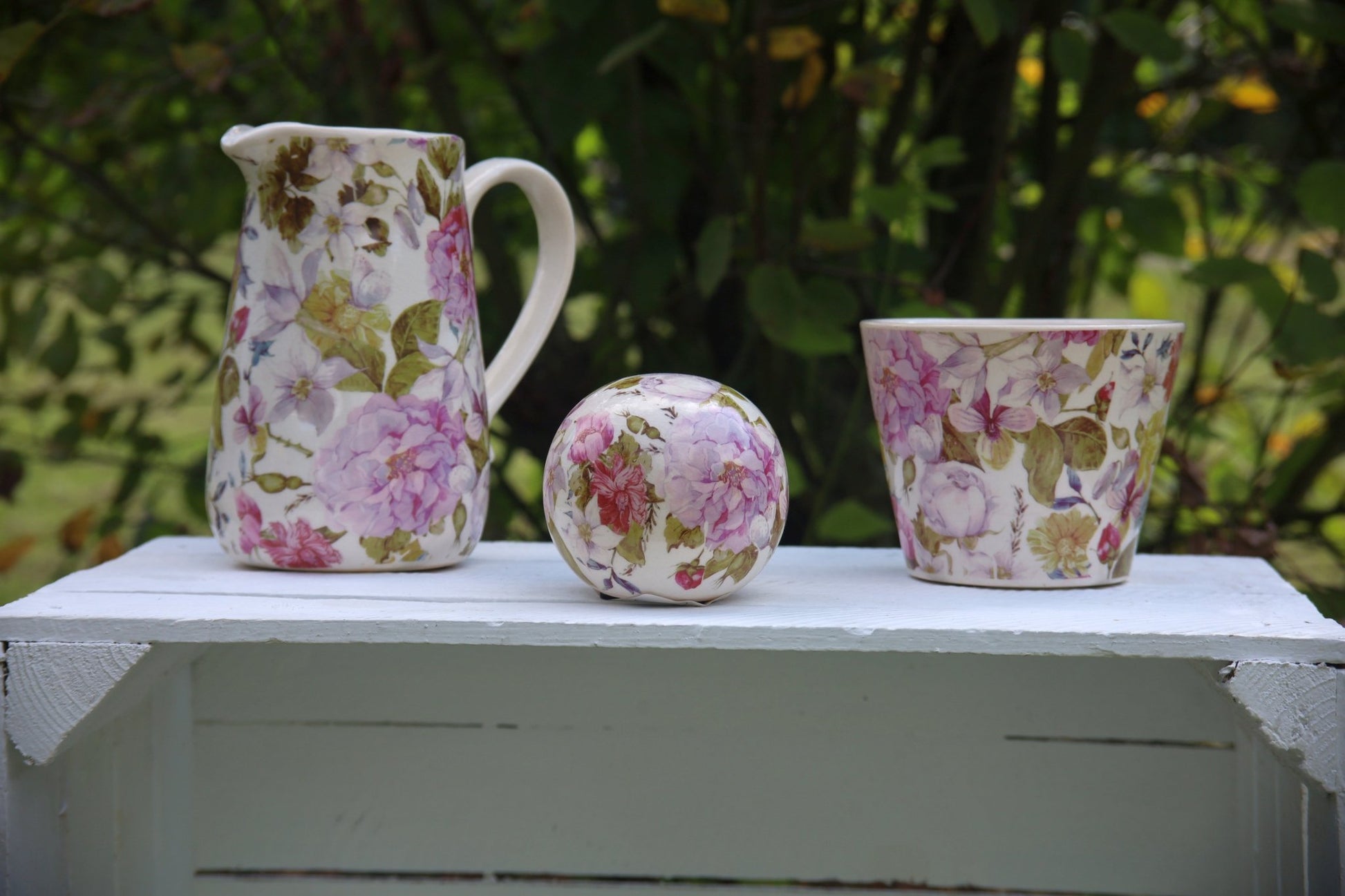 Keramik Krug Vase Pfingstrosen Rosa Grün | Clayre & Eef Landhausstil {{ Shabby Chic und Landhaus Deko }} {{ www.Stein-Alt.de }}