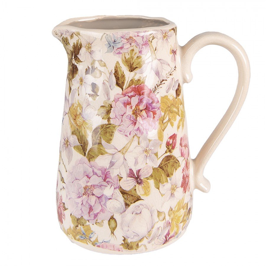 Keramik Krug Vase Pfingstrosen Rosa Grün | Clayre & Eef Landhausstil {{ Shabby Chic und Landhaus Deko }} {{ www.Stein-Alt.de }}