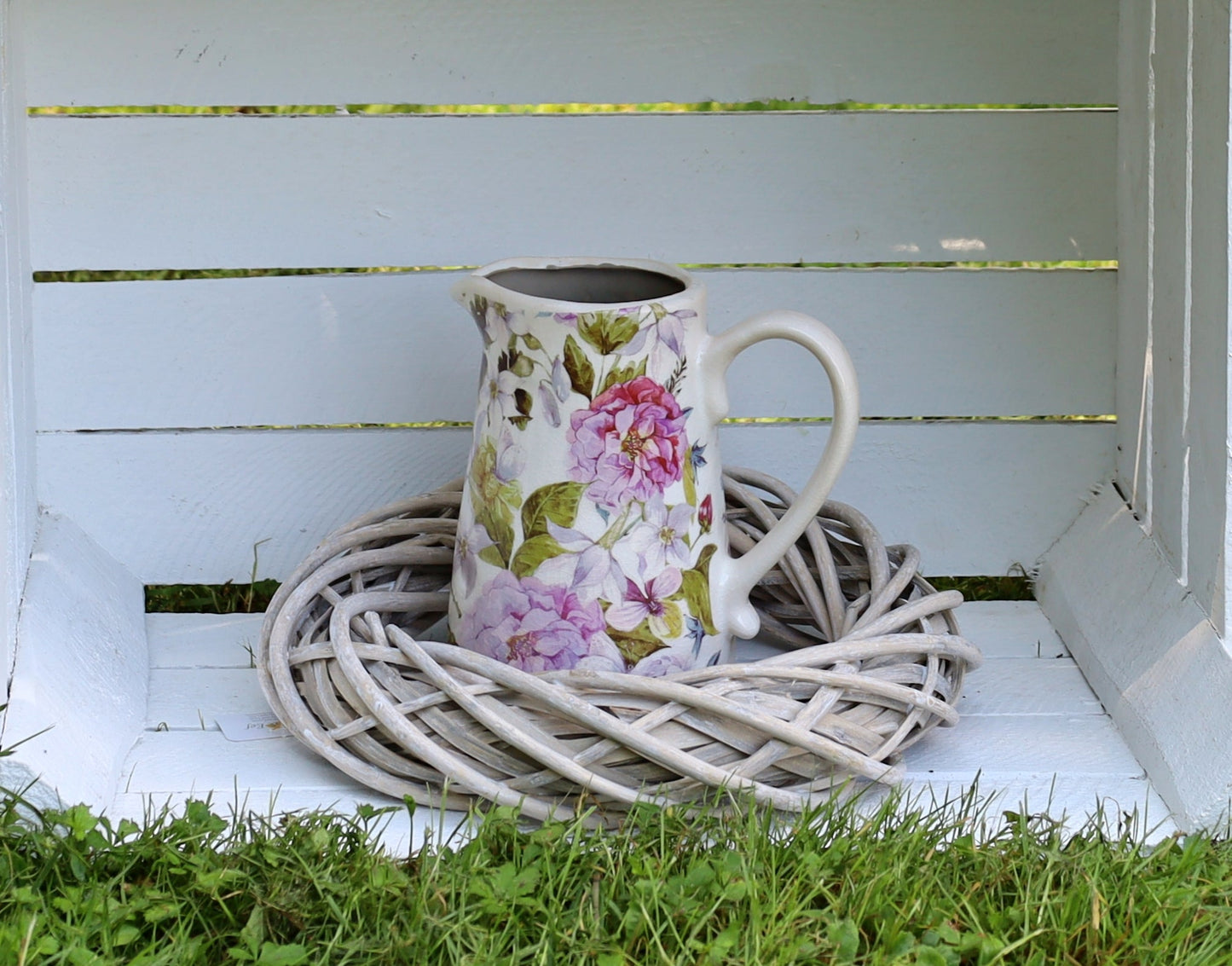 Keramik Krug Vase Pfingstrosen Rosa Grün | Clayre & Eef Landhausstil {{ Shabby Chic und Landhaus Deko }} {{ www.Stein-Alt.de }}