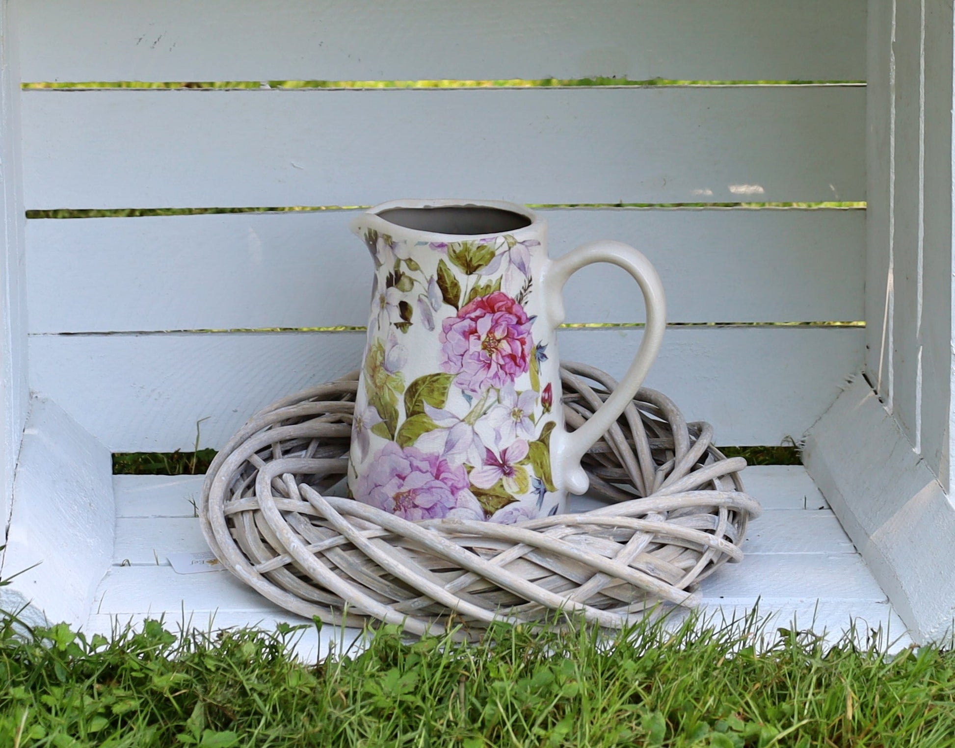 Keramik Krug Vase Pfingstrosen Rosa Grün | Clayre & Eef Landhausstil {{ Shabby Chic und Landhaus Deko }} {{ www.Stein-Alt.de }}