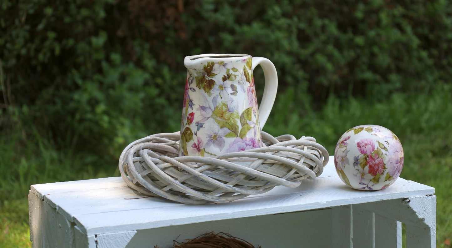 Keramik Krug Vase Pfingstrosen Rosa Grün | Clayre & Eef Landhausstil {{ Shabby Chic und Landhaus Deko }} {{ www.Stein-Alt.de }}