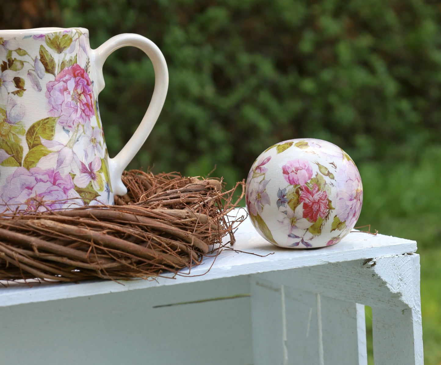 Keramik Krug Vase Pfingstrosen Rosa Grün | Clayre & Eef Landhausstil {{ Shabby Chic und Landhaus Deko }} {{ www.Stein-Alt.de }}