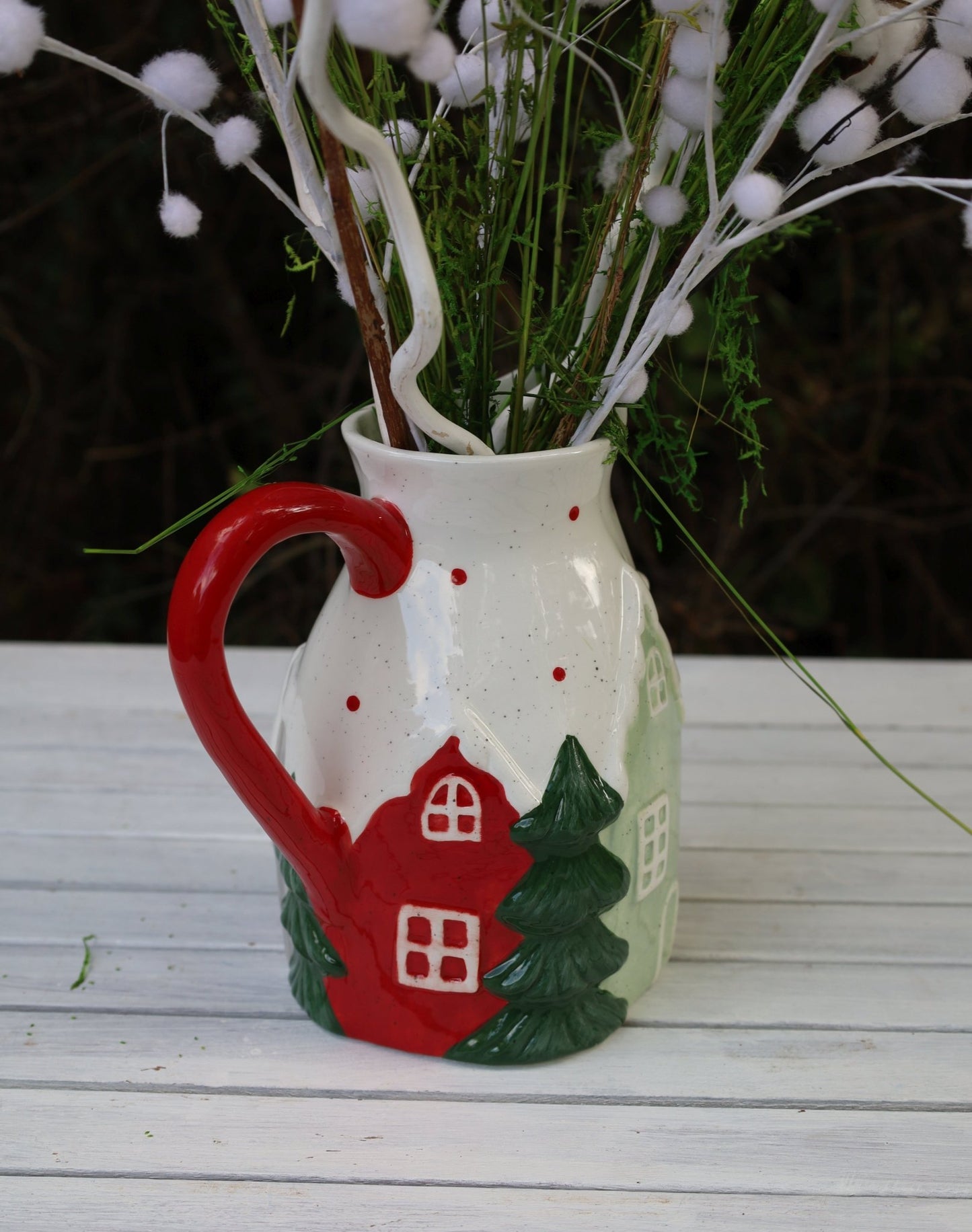 Keramik-Krug Winterlandschaft - Weihnachtsdeko Landhausstil Clayre & Eef {{ Shabby Chic und Landhaus Deko }} {{ www.Stein-Alt.de }}