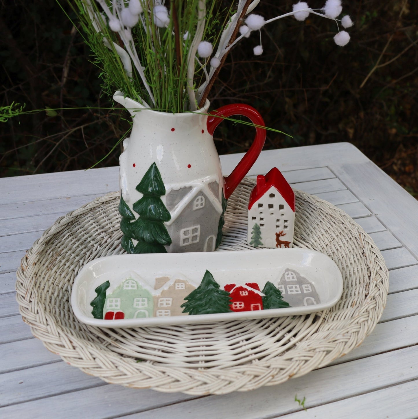 Keramik-Krug Winterlandschaft - Weihnachtsdeko Landhausstil Clayre & Eef {{ Shabby Chic und Landhaus Deko }} {{ www.Stein-Alt.de }}