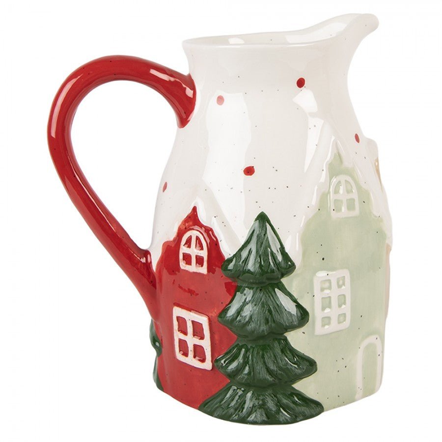 Keramik-Krug Winterlandschaft - Weihnachtsdeko Landhausstil Clayre & Eef {{ Shabby Chic und Landhaus Deko }} {{ www.Stein-Alt.de }}