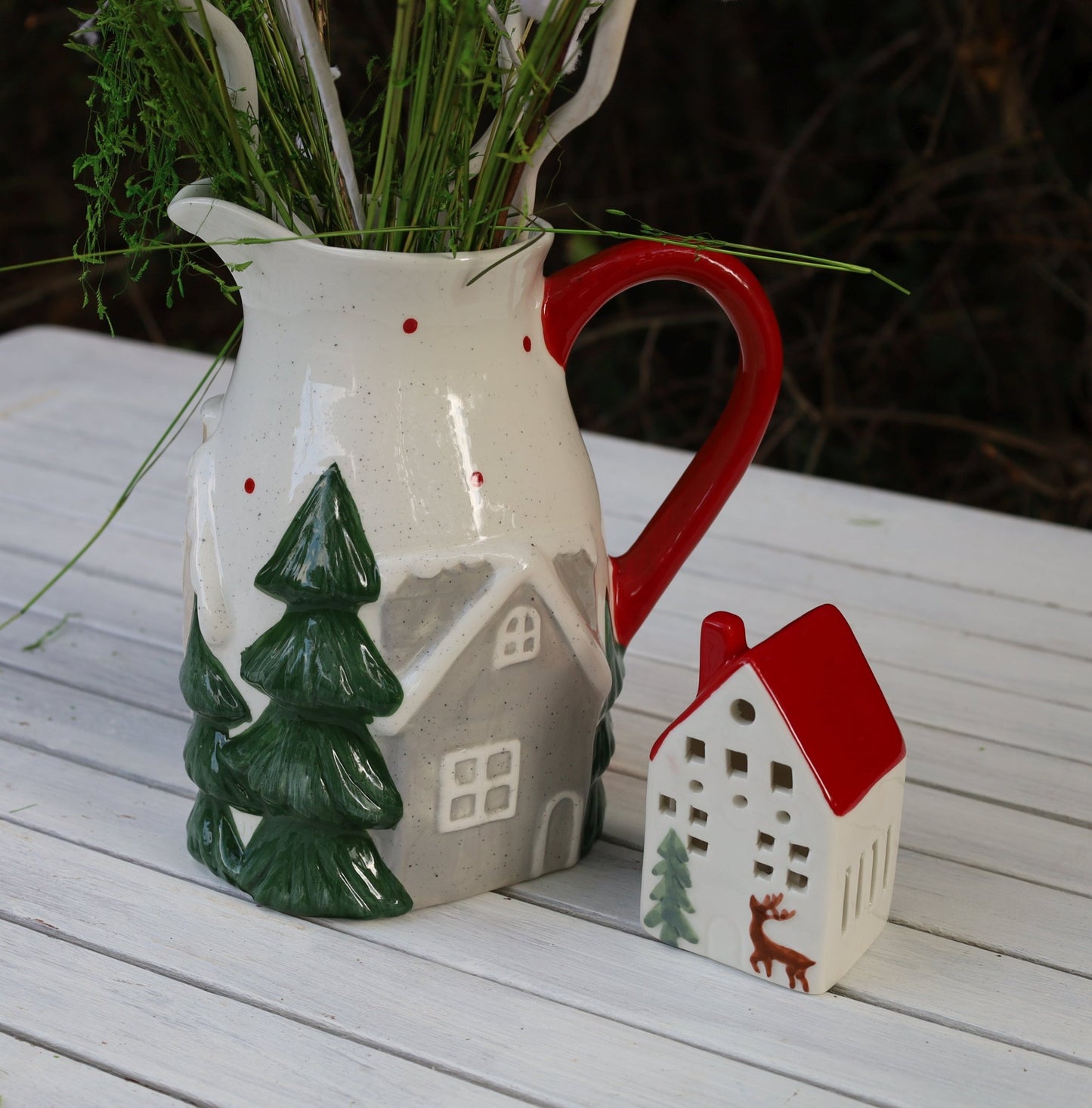 Keramik-Krug Winterlandschaft - Weihnachtsdeko Landhausstil Clayre & Eef {{ Shabby Chic und Landhaus Deko }} {{ www.Stein-Alt.de }}