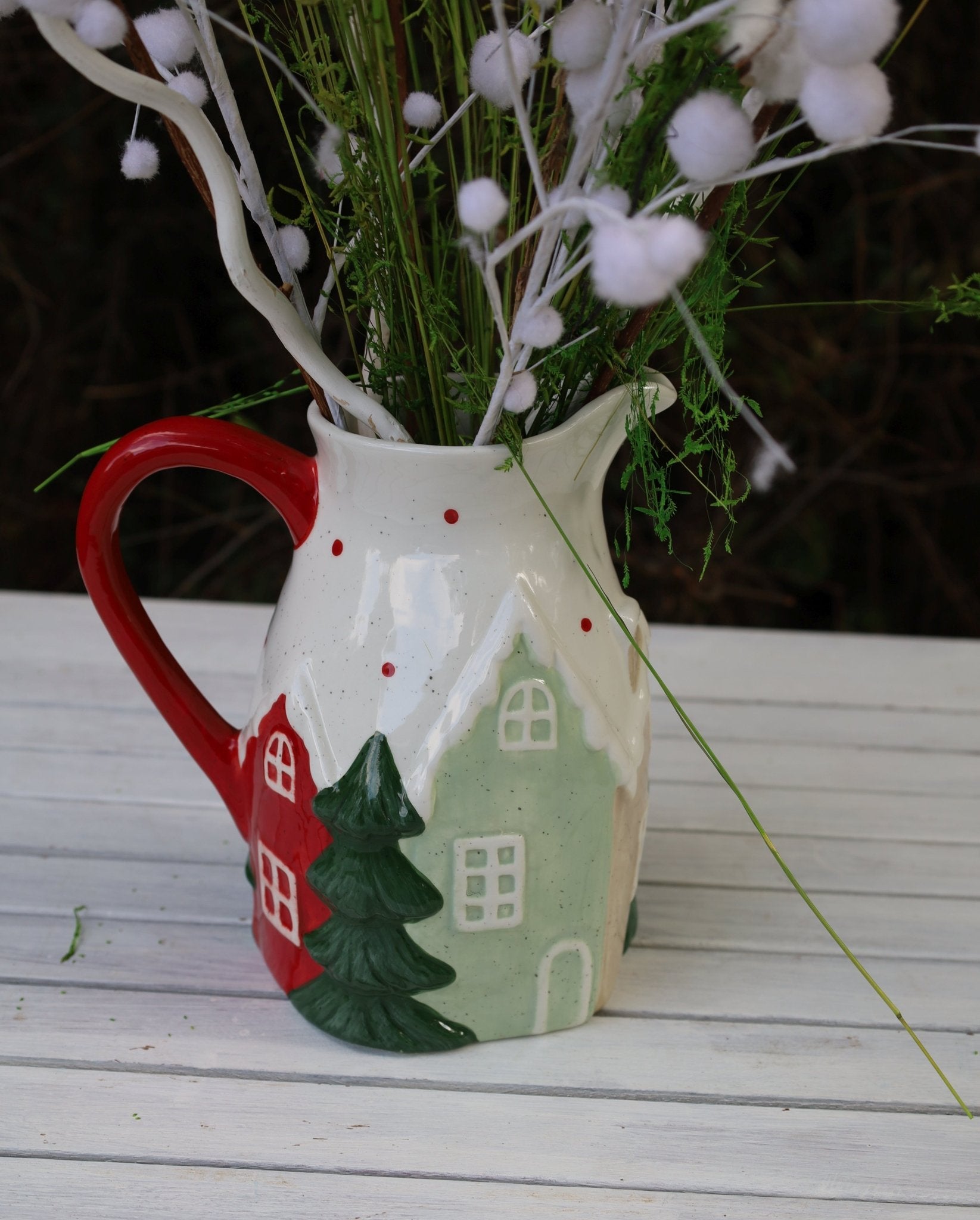 Keramik-Krug Winterlandschaft - Weihnachtsdeko Landhausstil Clayre & Eef {{ Shabby Chic und Landhaus Deko }} {{ www.Stein-Alt.de }}