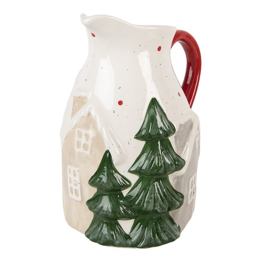 Keramik-Krug Winterlandschaft - Weihnachtsdeko Landhausstil Clayre & Eef {{ Shabby Chic und Landhaus Deko }} {{ www.Stein-Alt.de }}
