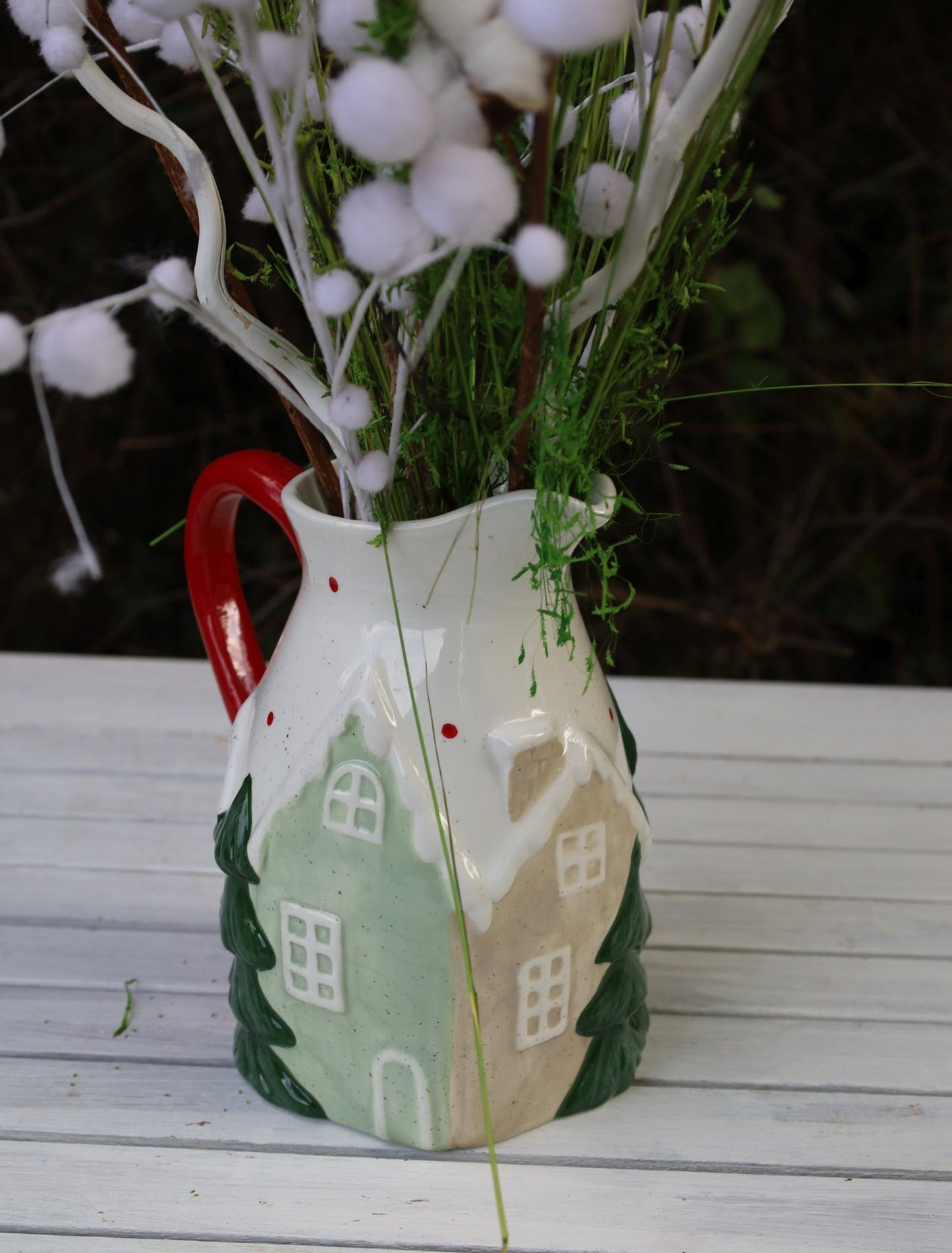 Keramik-Krug Winterlandschaft - Weihnachtsdeko Landhausstil Clayre & Eef {{ Shabby Chic und Landhaus Deko }} {{ www.Stein-Alt.de }}