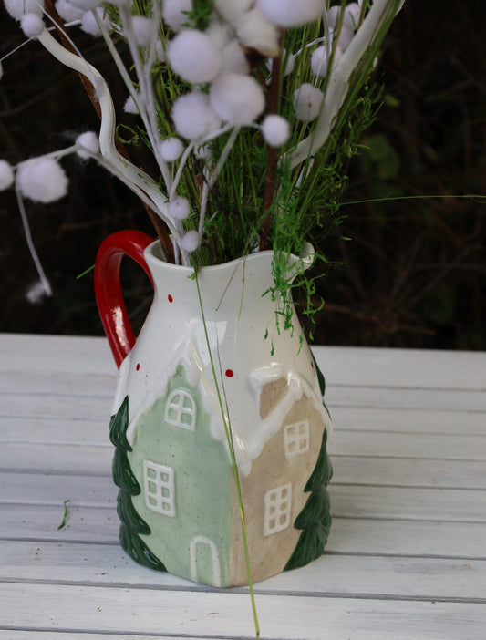Keramik-Krug Winterlandschaft - Weihnachtsdeko Landhausstil Clayre & Eef {{ Shabby Chic und Landhaus Deko }} {{ www.Stein-Alt.de }}