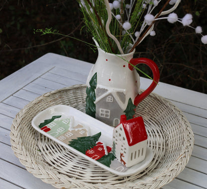 Krug / Vase Keramik-Krug Winterlandschaft - Weihnachtsdeko Landhausstil Clayre & Eef Shabby Chic und Landhaus Deko bei www.Stein-Alt.de