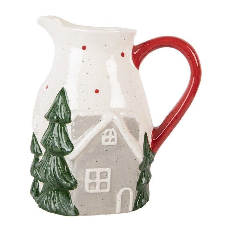 Keramik-Krug Winterlandschaft - Weihnachtsdeko Landhausstil Clayre & Eef {{ Shabby Chic und Landhaus Deko }} {{ www.Stein-Alt.de }}